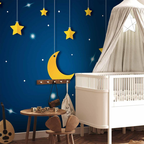 Carta da parati - Skyline - night sky landscape with stars and moon for children