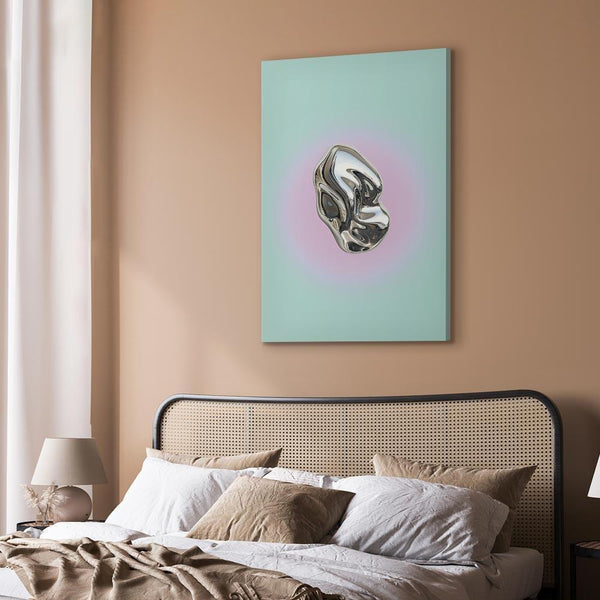 Quadro - Metallic Form - Abstract Sculpture on a Mint Background with a Purple Halo