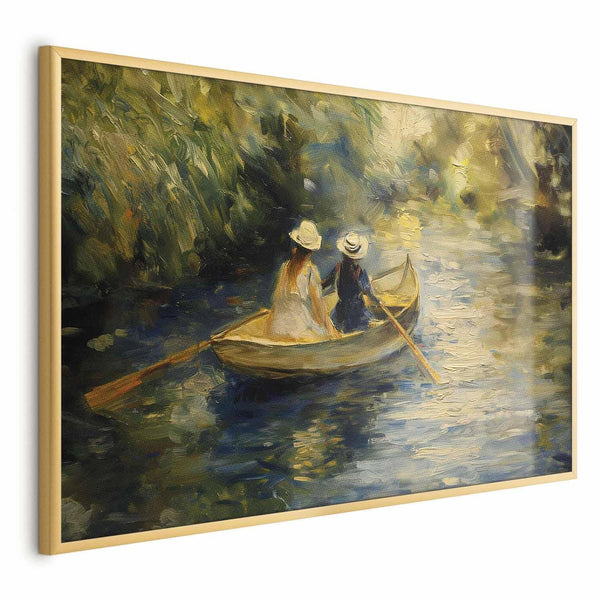 Poster - Boat crossing - painting of two women sailing a boat on a river