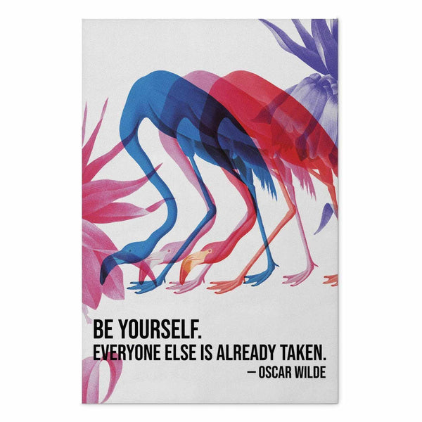 Poster - Colorful Repetition - three flamingo silhouettes with an inspiring quote