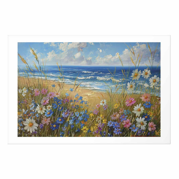 Poster - Seascape – wildflowers and a view of the rough sea