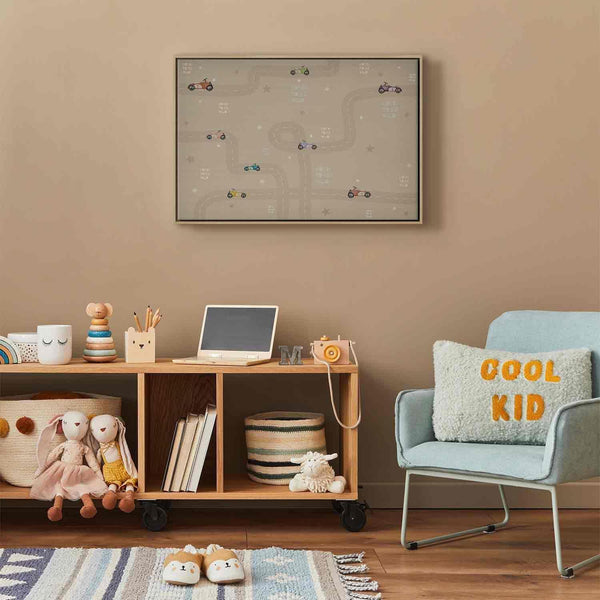 Quadro - Race - Colorful Cars on a Road on a Beige Background with Inscriptions