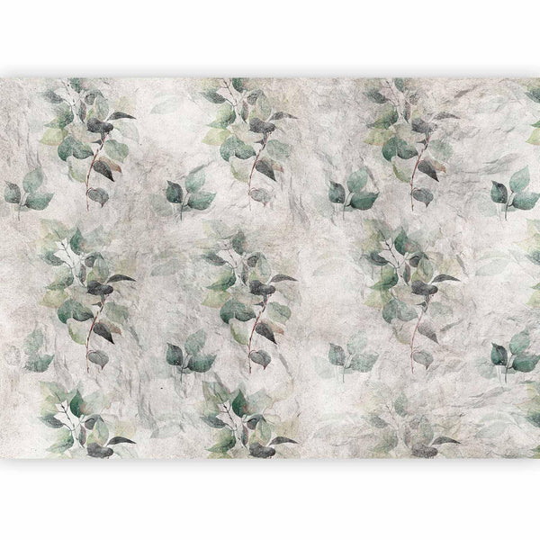 Carta da parati - Statue of nature - plant motif with green leaves with grey patterns