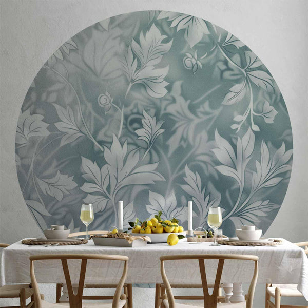 Carta da parati rotonda - Distressed floral patterns in muted turquoises