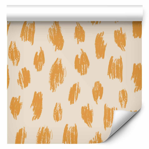 Tappezzeria murale - Drawn Pattern in Dots and Spots - in shades of orange and ecru