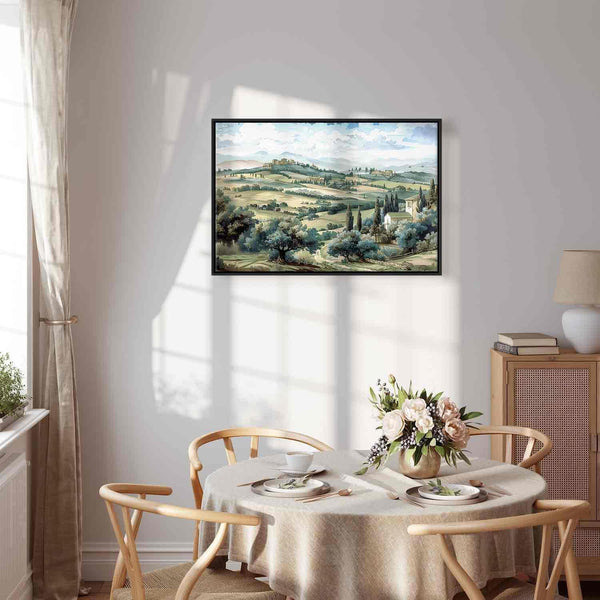 Quadro - Landscape with Green Fields and Trees Tuscan Sunny View