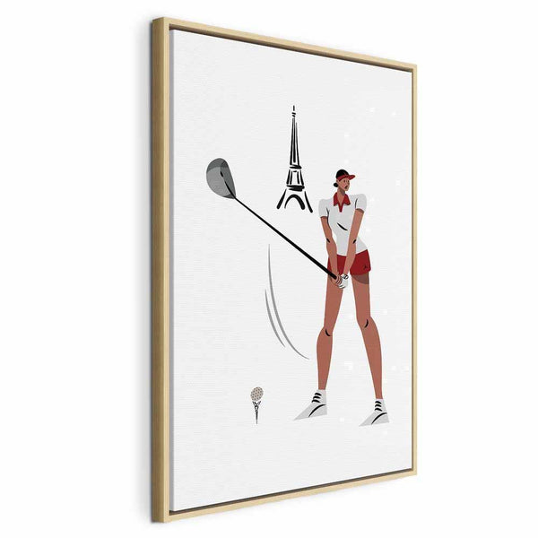 Quadro - Female Golfer With the Eiffel Tower in the Background - Illustration