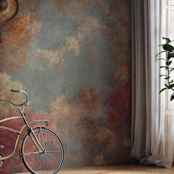 Carta da parati - Nature in autumn - landscape of autumn trees in painted retro style