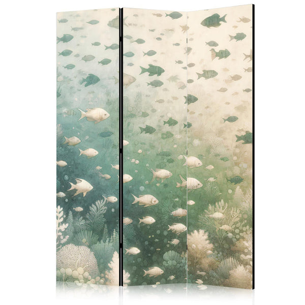 Paravento - Fish and Diverse Vegetation - A Group of Fish in Pastel Muted Colors Among Oceanic Vegetation