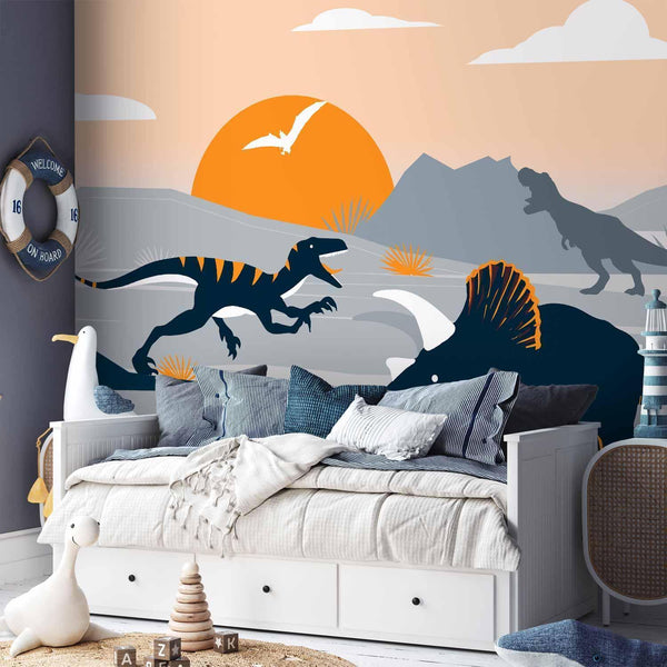 Carta da parati - Last dinosaurs with orange - abstract landscape for a room