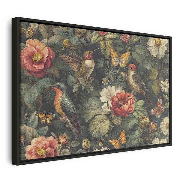 Quadro - Flowers, birds and butterflies – vintage-style illustration