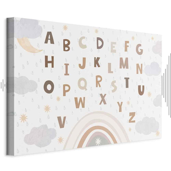 Quadro - Letters Above the Rainbow - Letters Among Streams of Rain and Clouds with a Rainbow Moon and Stars on a Light Background