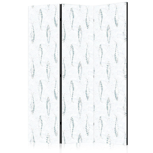 Paravento - Delicate Blue Fish - Mosaic Fish in Subtle Blue Color Shades with an Arched Pattern in the Background