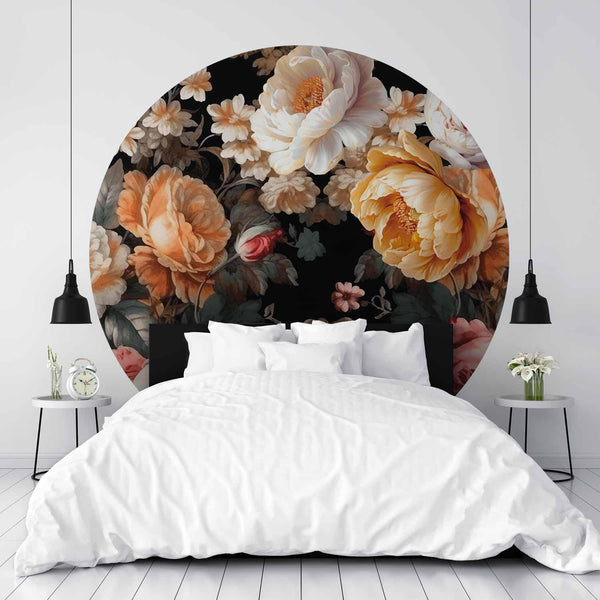 Carta da parati rotonda - Colourful flowers on a black background