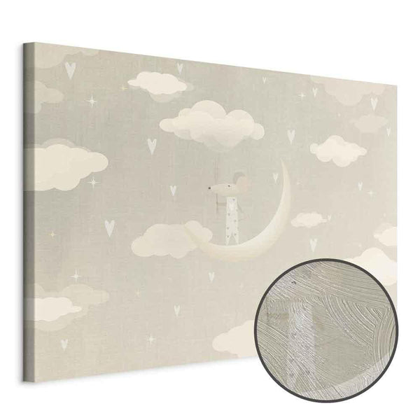 Quadro - Little Conqueror - A Mouse in Heart Pajamas on the Moon Among Clouds