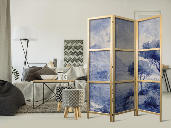 Paravento giapponese - Italian Landscape - Lake Como Painted in Shades of Blue