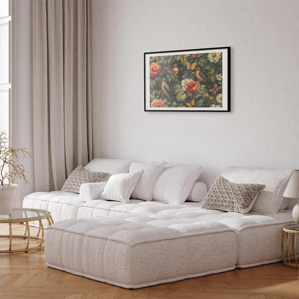 Poster - Flowers, Birds, and Butterflies - vintage-style illustration