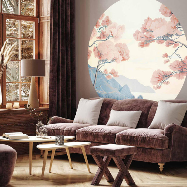 Carta da parati rotondi - Ocean, cliffs and trees, a delicate motif in pastel colours