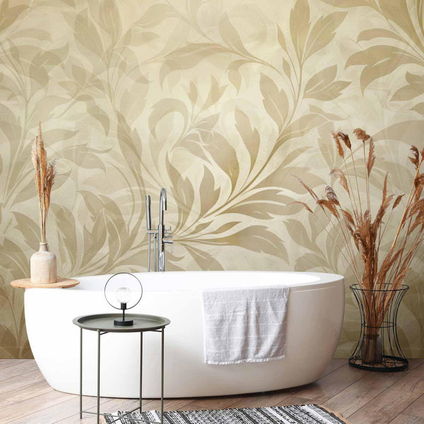 Carta da parati - Botanical Motif with Leaves and Vines in Sand Colors