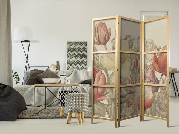 Paravento giapponese - Bouquet with Tulips - Colorful Flowers on a Light Background - Illustration