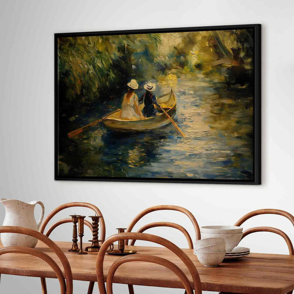 Quadro - Boat crossing - painting of two women sailing a boat on a river