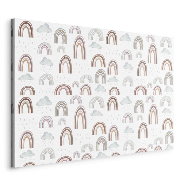 Quadro - Rainbows After the Storm - Rainbows of Various Sizes in Pastel Hues Among Rain Clouds in a Gray-Blue Shade