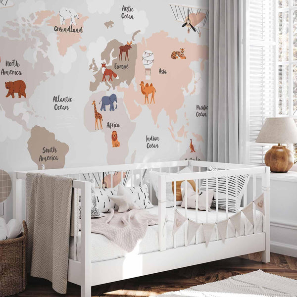 Carta da parati - World Map in Beige Tones for Children's Room