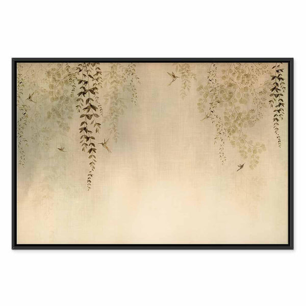 Quadro - Spring Orchard - Hummingbirds Among Tree Branches in Beige Shades