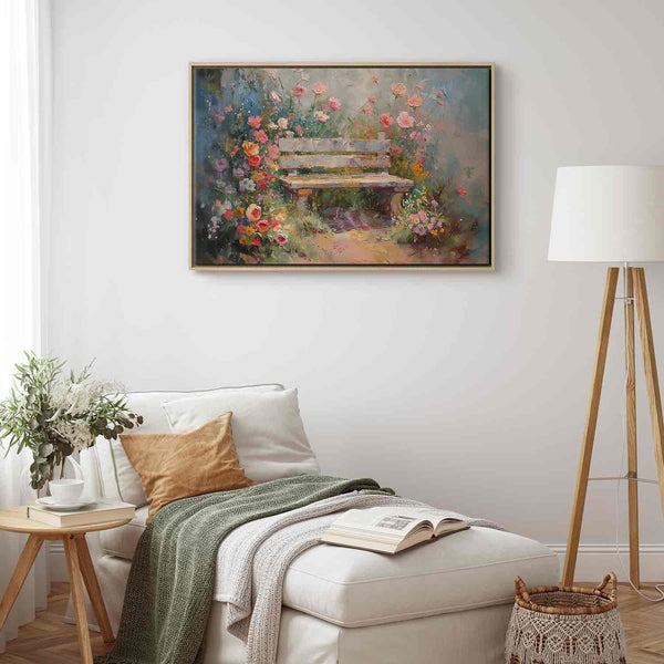 Quadro - Flowery bench - impressionist painting full of flowers