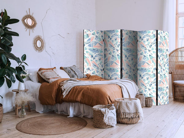 Paravento - Fish in Minimalist Style - Fish in Aztec Style in Pastel Color Tones on a White Background
