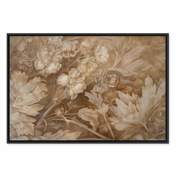 Quadro - Floral Ornaments Carved in Delicate Sepia and Brown Shades