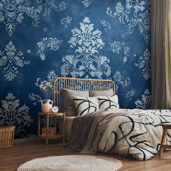 Carta da parati - Retro Ornament Decorative Motif in Worn Blues