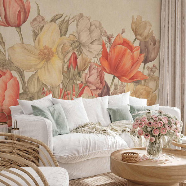 Carta da parati - Bouquet of flowers on a cream background