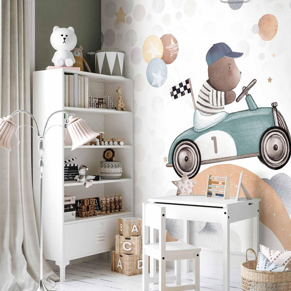 Carta da parati - Teddy Bear in a Racing Car