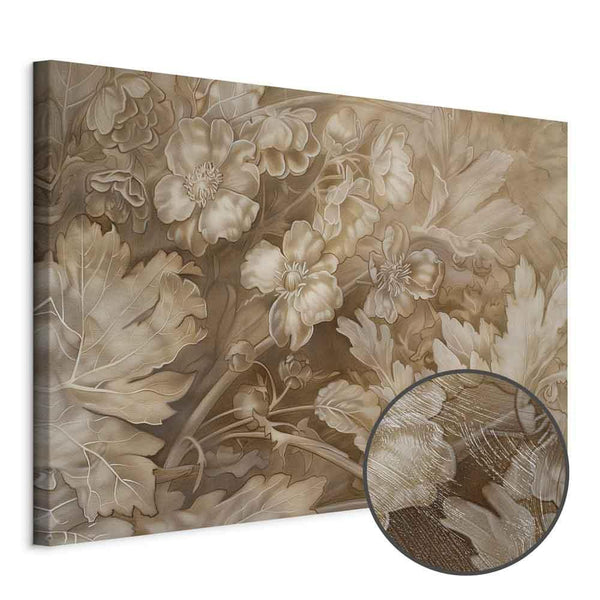 Quadro - Floral Ornaments Carved in Delicate Sepia and Brown Shades