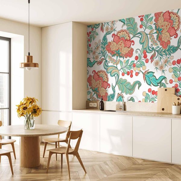 Carta da parati - Ethnic vegetation - plant motif with ornaments in coloured flowers