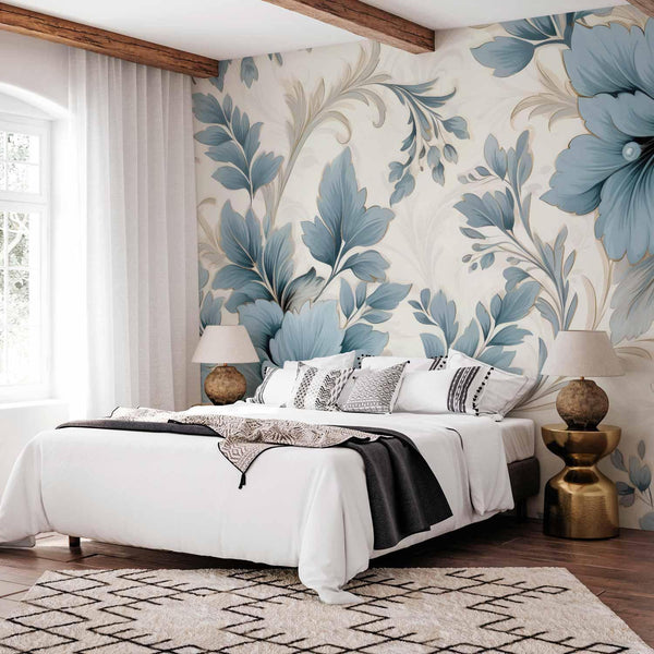 Carta da parati - Turquoise Flowers in Retro Ambience - Floristic Ornaments