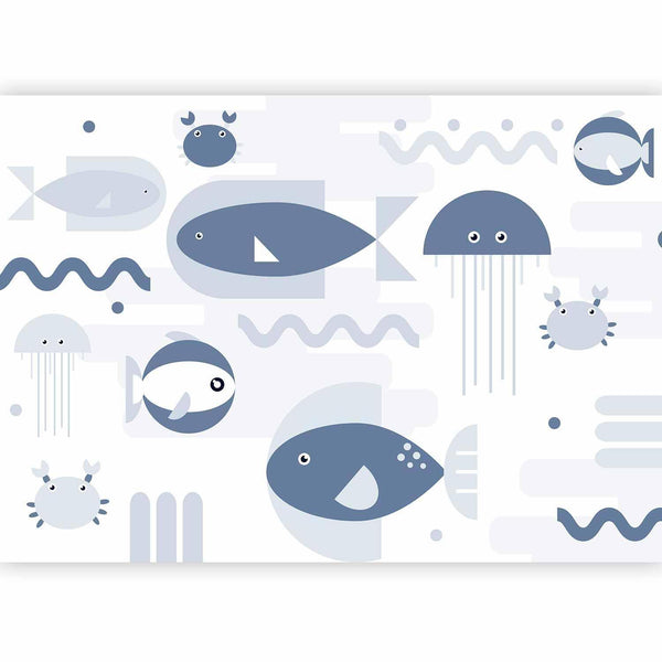 Carta da parati - Minimalist ocean - geometric fish and crabs in water for kids