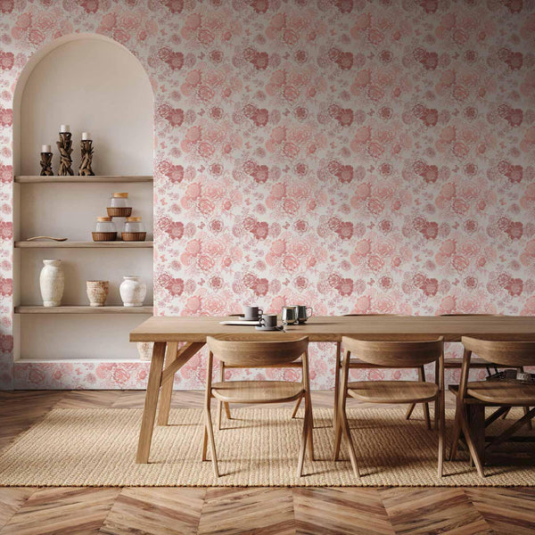 Tappezzeria murale - Pink flowers on white background