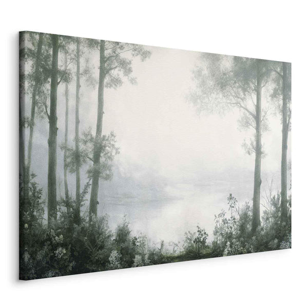 Quadro - Retro Landscape Grove Trees and Pond in Patinated Shades of Green
