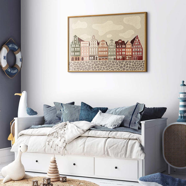 Poster - Colorful Facades - Historic Wrocław Tenement Houses Against the Sky and Cobblestone Street