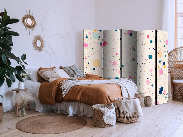 Paravento - Dots - Spots and Splashes Multicolored - Cheerful Pattern on a Light Pink Background