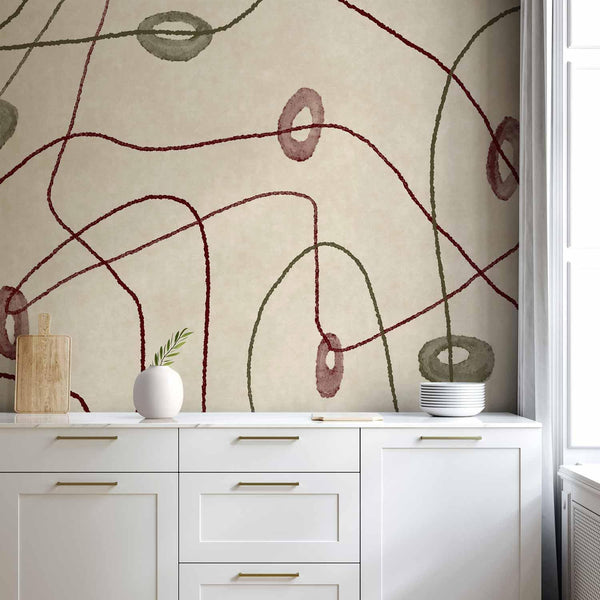 Carta da parati - Lines and shapes – bead labyrinth on a pale washed background