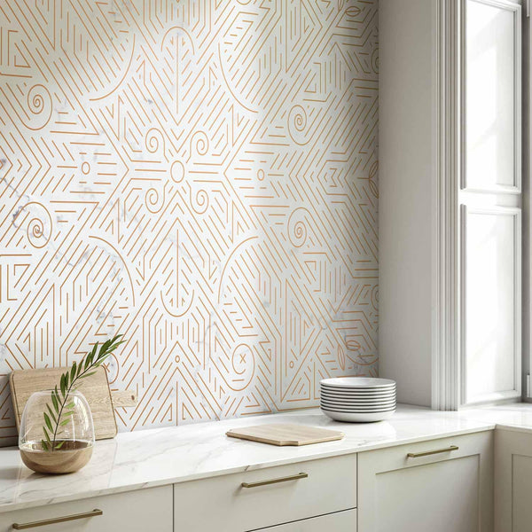 Carta da parati - Geometric Pattern Shades of Gold and Marble Stone