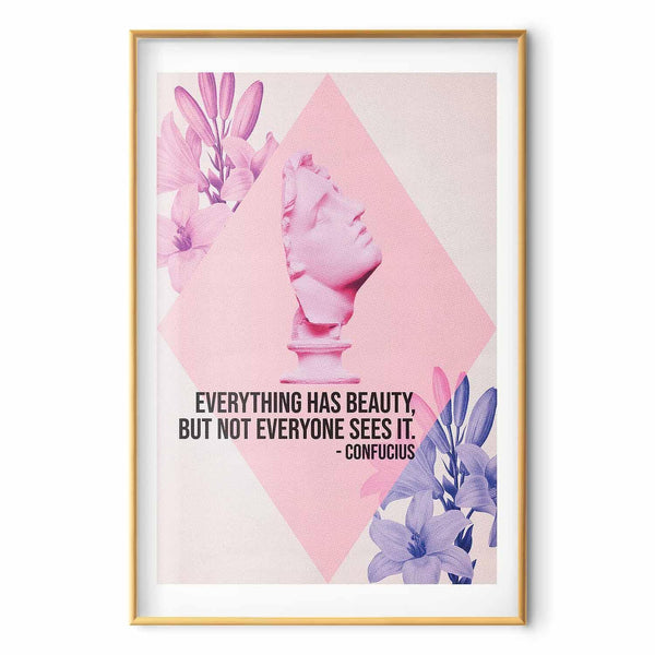 Poster - Confucius on Beauty - a bust in pink with flowers and a quote
