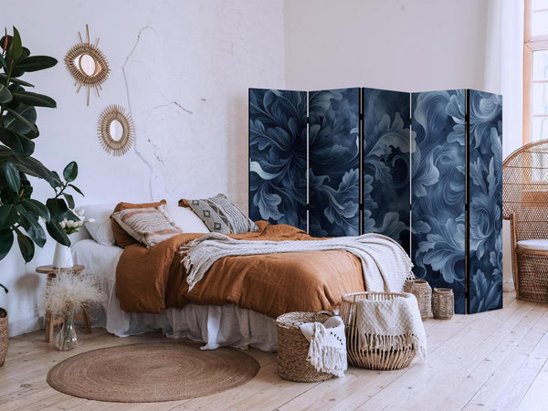 Paravento - Abstract Ornaments - Dark Blue Victorian Leaves