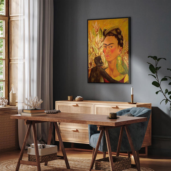 Quadro - Frida Kahlo – Self-Portrait with Monkey and Parrot