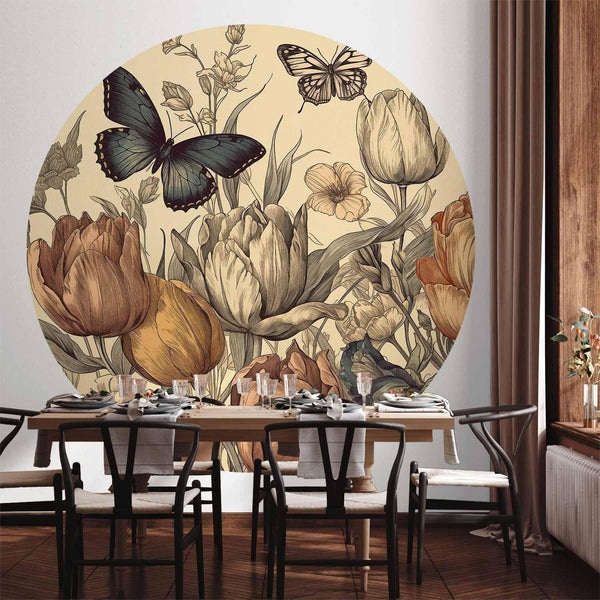 Carta da parati rotonda - Colourful tulips on a cream background