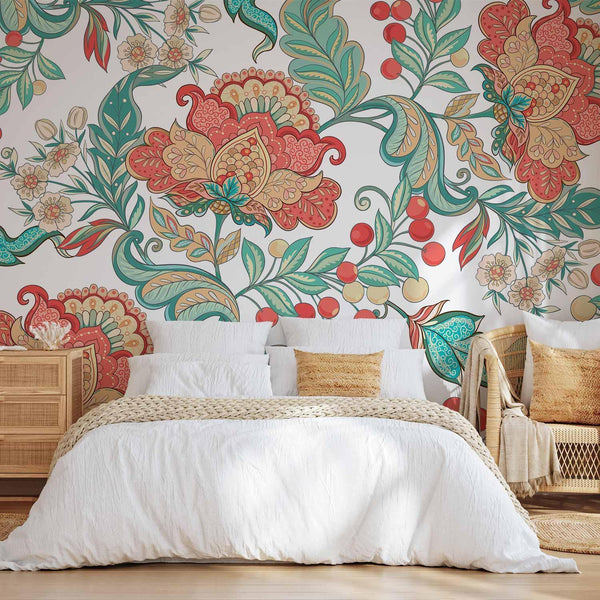 Carta da parati - Ethnic vegetation - plant motif with ornaments in coloured flowers
