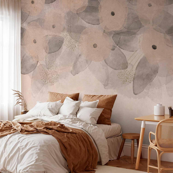 Carta da parati - Minimalist meadow - patterns on a delicate beige textured background